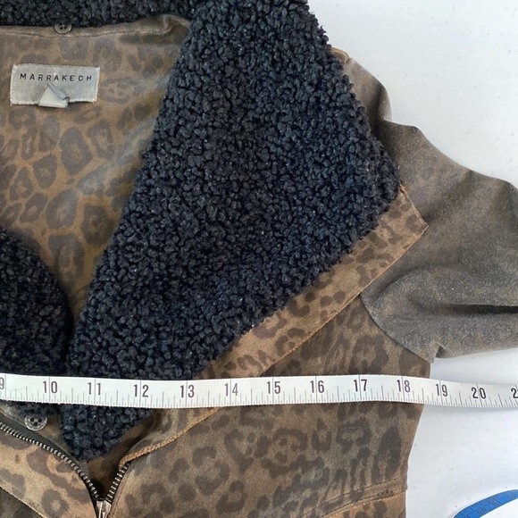 Anthropologie Marrakech Leopard Sherpa Moto Jacket Stretch Baddie Bomber Sheik - Picture 13 of 16